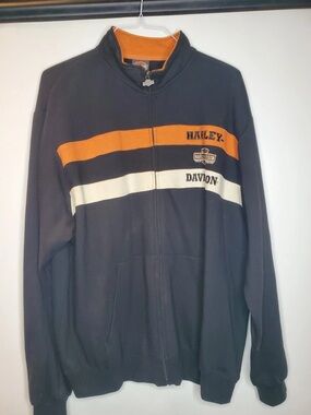Harley Davidson Motorcycles Zip Up Fleece Sweater Las Vegas 2012 Orange Black XL